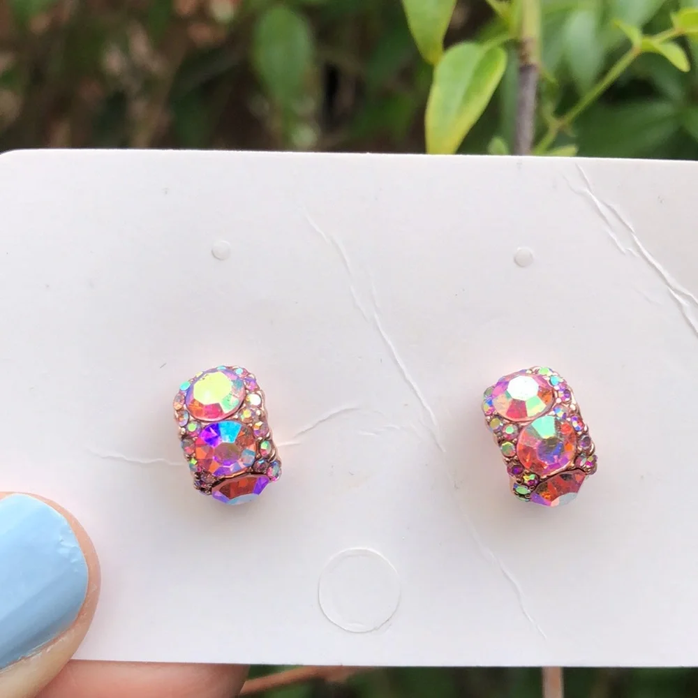 Iridescent Rose Pink Sparkly Crystal Earrings